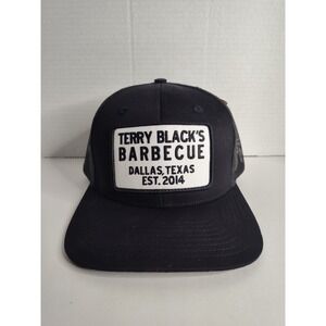 TERRY BLACK'S BBQ Trucker Hat Black Mesh Cotton Cap DALLAS TX Barbecue Patch